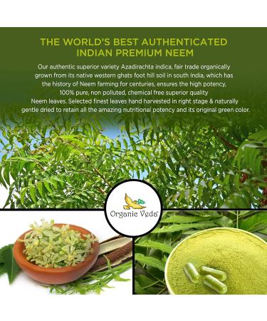 Organic Veda Neem Capsules with Triple Complex Neem Leaf Extract Bark & Flower - Herbal Supplement Boosts Immunity Improves Digestion Skin Health & Support Cleansing - 60 Count - Buy Online on GoSupps.com