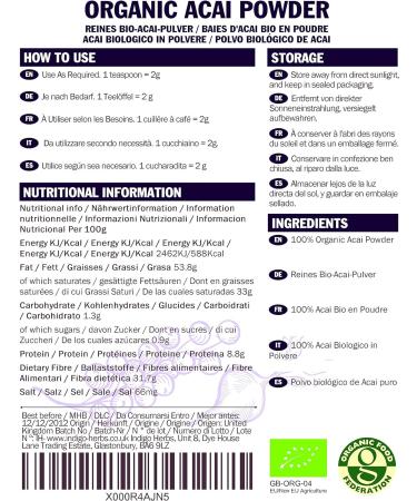 Indigo Herbs Organic Raw Acai Berry Powder 100g - Superfood Supplement - Buy Online on GoSupps.com