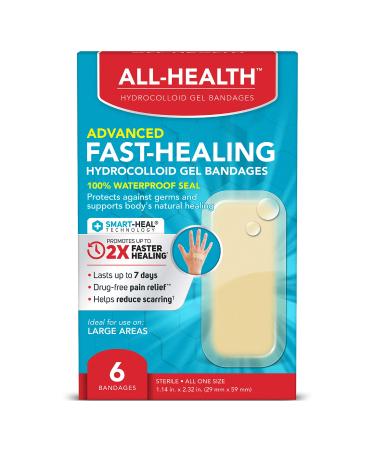All Health Advanced Fast Healing Hydrocolloid Gel Bandages, Large, 6 ct | 2X Faster Healing for First Aid Blisters or Wound Care 6 Count (Pack of 1)