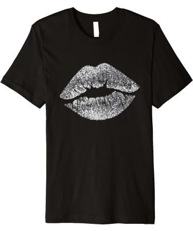 Sexy Silver Glitter Lips Kiss Me Love Makeup Lipstick Shirt