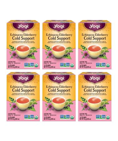 Yogi Tea - Echinacea Elderberry Cold Support Tea (6 Pack) - Formulated with Echinacea to help relieve cold symptoms - Caffeine Free Organic Herbal Tea - 96 Tea Bags