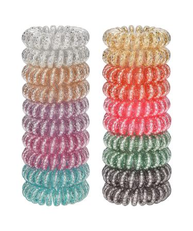JessLab Spiral Hair Ties 20 Pcs Traceless Phone Cord Hair Ties No Crease Spiral Bracelet Plastic Coil Ponytail Holders No-Damage Headband Hair Accessory for Girls Women Ladies Gift Steel Beaded