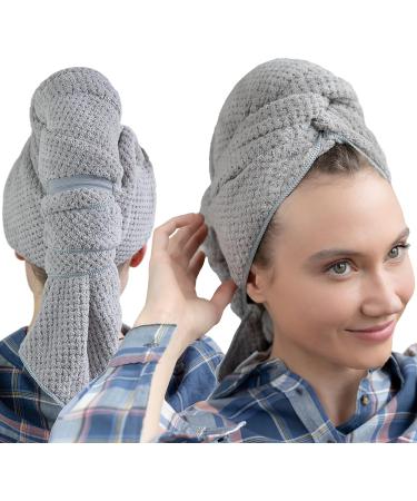 Eponox Premium Microfiber Hair Towel - Quick-Drying Super Soft Elastic Band Waffle Design for Long Hair - Ideal Hair Dryer Towel in Gray - Buy Online on GoSupps.com