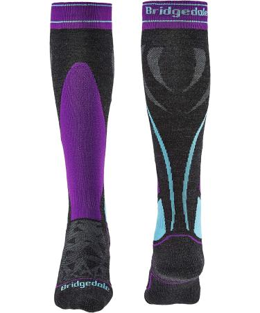 Bridgedale Women's Midweight Ski Socks - Merino Endurance | Graphite/Purple | Size Large - Buy Online on GoSupps.com
