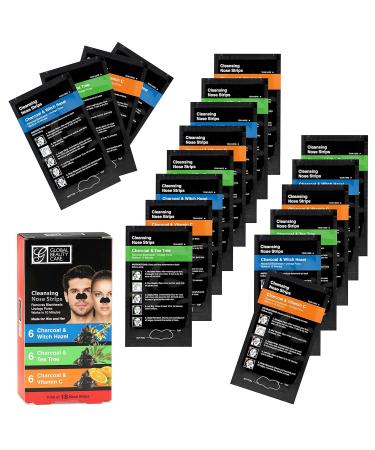 Global Beauty Care Nose Cleansing Strips Variety Pack - Charcoal Tea Tree Witch Hazel & Vitamin C for Blackhead Removal - 18 Ct - Buy Online on GoSupps.com