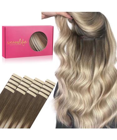 If -of -hearted tape extensions real hair 20PCs 50g 40cm 16 inch sand brown to Platinblond Remy Invisible Tape Extensions silky straight real hair Extensions Skin Weft Tape in 40cm #9/60 sand brown to platinum blonde