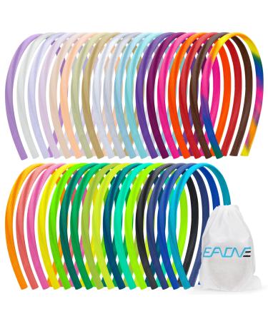 EAONE 35Pcs Headbands for Women  0.4 Inch Satin Headbands Anti-slip Thin Hard Headband Hair Bands Hair Accessories with 1 Pouch Bag for Women Girls DIY Headbands  Multiple Solid Colors