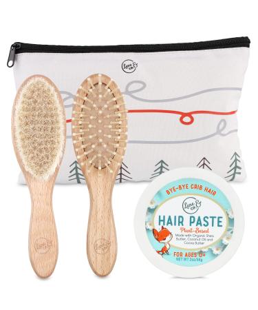 LANE & CO. Hair Gel for Kids with Goat-Hair Brush & Hard-Bristle Hairbrush- Plant-Based Styling Paste for Baby  Toddler - Natural  Organic  Child-Safe Formula with Shea & Cocoa Butter  Coconut Oil