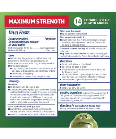 Mucinex DM 12Hr Maximum Strength - Chest Congestion & Cough Medicine for Adults | 1200mg Guaifenesin & 60mg Dextromethorphan HBr | Fast Mucus Relief | 14 Bi-Layer Tablets - Buy Online on GoSupps.com