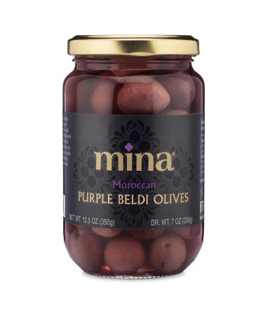 Mina Purple Beldi Olives, Premium Handpicked and Naturally Cured - Gluten Free, Low Carb, Vegan - Great Keto Snacks to Go - 12.5 oz