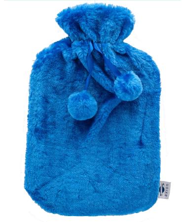 axion - fluffy hot water bottle with cover - in blue plush with pompoms