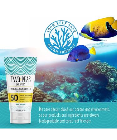 Two Peas Organics All Natural Organic SPF 50 Sunscreen Lotion - Family Friendly - Chemical Free - Waterproof - Unscented - 3oz (Pack of 2) - Buy Online on GoSupps.com