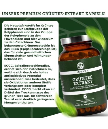 Qidosha Decaffeinated Green Tea Extract Capsules - 180 pc 700mg | 50% High-Dose EGCG (350mg) - Caffeine-Free for Optimal Health - Buy Online on GoSupps.com
