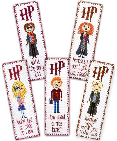 Personalized.Design Embroidery Kits for Kids 'HP Quotes' - Set of 5 DIY Bookmarks with Counted Cross-Stitching Patterns 5-in-1