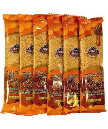 Traditional Greek Sesame Bar ( Pasteli ) with Sesame and Honey. Net Weight 420g (pack of 6 bars of 70g each) - Buy Online on GoSupps.com