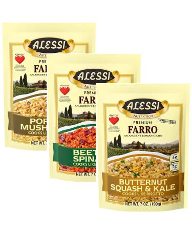 Alessi Autentico, Premium Seasoned Roman Grain Farro, Cooks Like Risotto, Heart Healthy, Easy to Prepare, 7oz (Variety Pack, Pack of 3)