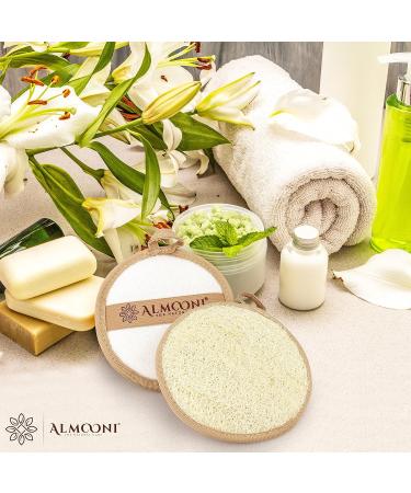 Almooni Premium Egyptian Exfoliating Loofah Pad Body Scrubber - Round Shape - Natural Egyptian Shower Sponge - 2 Pack - Buy Online on GoSupps.com