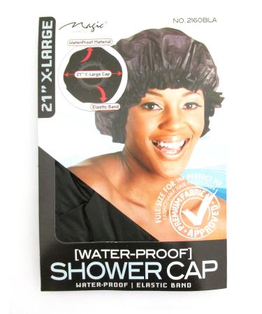 X-Large BLACK 21 Extra Large Water-Proof SHOWER CAP with Comfortable Elastic Band XL