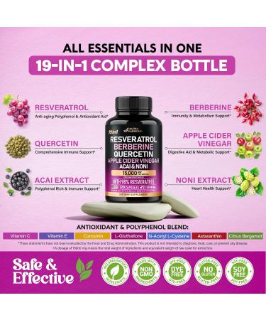 Organic Resveratrol Supplement 15000mg - 19-in-1 Polyphenol Complex for Antioxidant & Heart Health - Made in USA - 120 Caps - Buy Online on GoSupps.com