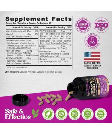 Resveratrol Supplement - 19-in-1 Organic Polyphenol Complex - Noni Extract | Berberine | Quercetin | Apple Cider Vinegar | Acai - Made in USA - Antioxidant & Heart Health Support - 120 Capsules - Buy Online on GoSupps.com