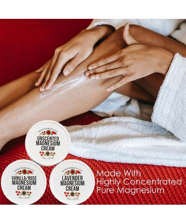 Travel Size Magnesium Cream for Leg Cramps | Natural Lotion for Kids Babies & Pregnancy | Purse Essentials - Lavender Vanilla Rose & Unscented 3x2oz Jars - Buy Online on GoSupps.com