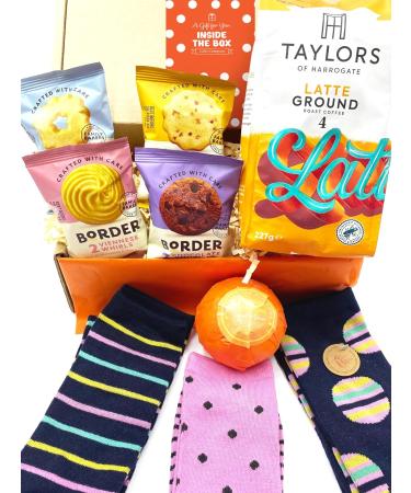 Gift Box by Inside the Box Gifts (Latte Ground Coffee w Biscuits Socks & Bath Bomb) - Buy Online on GoSupps.com