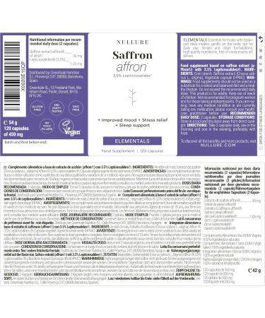 Nullure Premium Saffron | Patented Saffron Capsules | 3.5% Lepticrosalides | Vegan & No Additives | Mood Stress Sleep | P - Buy Online on GoSupps.com