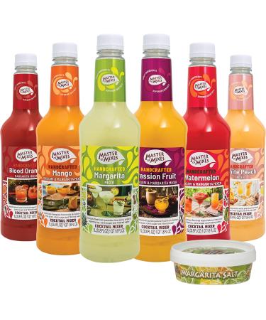 Master of Mixes Margarita / Daiquiri Drink Mixes Variety, Ready to Use, 1 Liter Bottles (33.8 Fl Oz), Pack of 6 Flavors + Margarita Salt