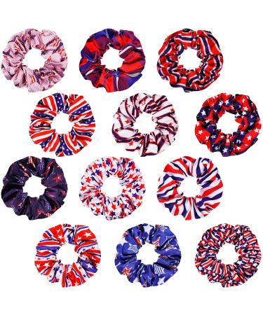 12 Pieces Patriotic Scrunchie 4th of July Scrunchies Independence Day American Flag Star Elastic Hair Band for Women Girls Hair Accessories Hair Ties