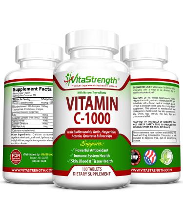 Vitamin C-1000 Complete Complex with Bioflavonoids Rutin Aceroia Hesperidin Quercetin and Rose Tips- 1000 Milligrams - Immune Support System Health - 100 Days Worth