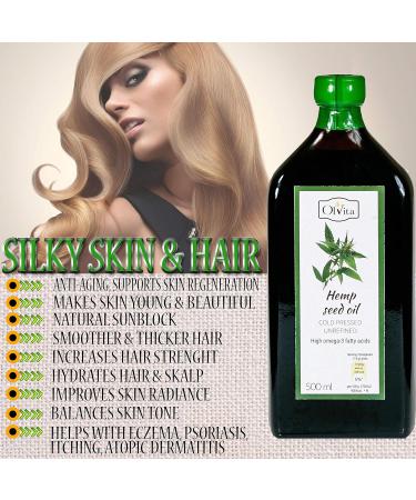 Ol Vita: Cold Pressed Hemp Seed Oil Raw Unrefined NO Additives Pure and Natural Supplement 500ml - Buy Online on GoSupps.com