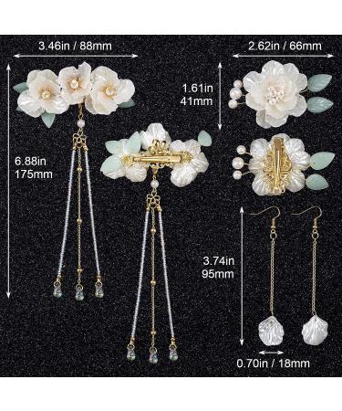 PAGOW Short Flower Barrettes Hair Clips - Kawaii Kimono Pearl Floral Hair Accessories - White Vintage Tassel Hairpins for Women Girls (3 Pair) - Buy Online on GoSupps.com