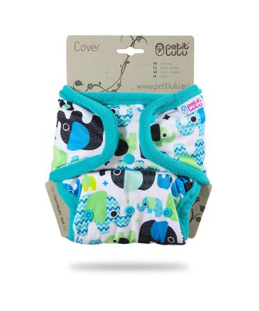 Petit Lulu Cloth Nappy Wrap | One Size (11-35.2 lbs) | Snaps | Washable Diaper Wrap | Cloth Nappies | Made in Europe (Baby Elephants (Blue))