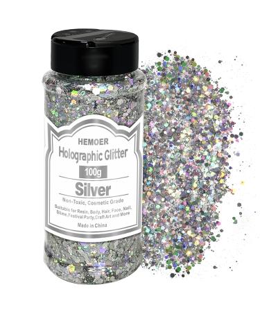 Hemoer Holographic Chunky Glitter silver 100g chunky sequins glitter craft glitter for resin face nail body handicrafts slime festival party glitter powder for nails glitter - Buy Online on GoSupps.com