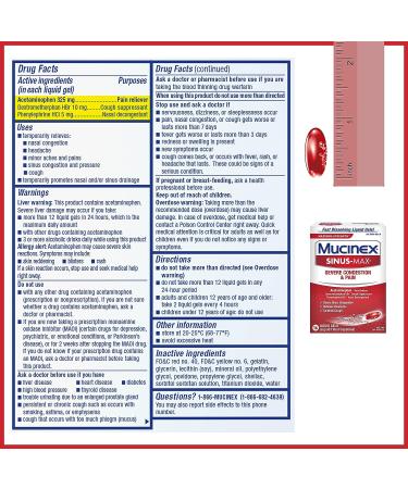 Mucinex Sinus-Max Max Strength Severe Congestion & Pain Liquid Gels 16ct - Fast Relief Formula - Buy Online on GoSupps.com