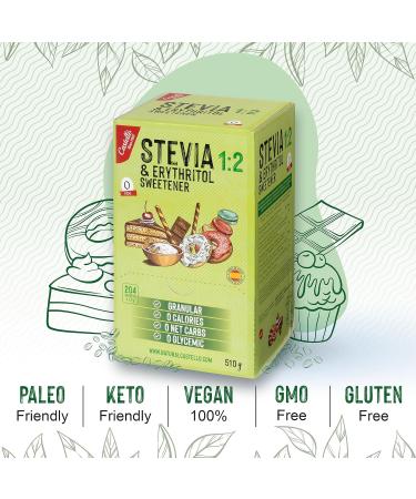 Castello since 1907 Stevia Erythritol Sweetener 204 sachets 2.5g - Natural Sugar Substitute - Keto Paleo Friendly - 0 Calories 0 Glycemic Index - Non-GMO - 510g - Buy Online on GoSupps.com