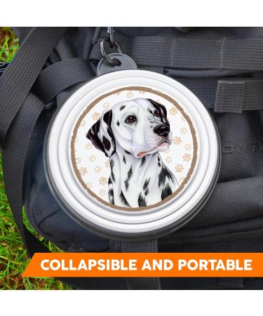 Dalmatian Portable Foldable Pet Bowl with Carabiner - Travel-Friendly Food & Water Bowl for Dogs - Buy Online on GoSupps.com