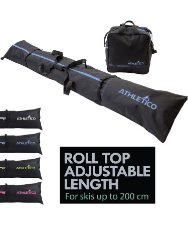 Athletico Ski Bag and Ski Boot Bag Combo - Ski Bags for Air Travel - Unpadded Snow Ski Bags Fit Skis Up to 200cm - For Men, Women, Adults, and Children Black with Blue Trim