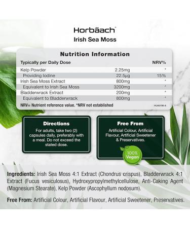 Irish Sea Moss and Bladderwrack Capsules 4000mg | 60 Capsules | Iodine Complex by Horbaach - Buy Online on GoSupps.com