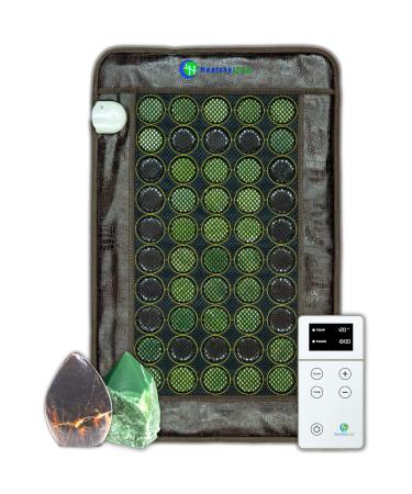 HealthyLine Far Infrared Light Electric Heating Pad for Pain Relief - 50 Pieces Natural Jade and Tourmaline Gemstones - Negative Ions  Flexible Mat - FSA or HSA Eligible