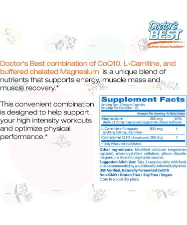 Doctor's Best CoQ10 L-Carnitine Magnesium - 90 Veggie Caps for Heart Health & Energy Support - Buy Online on GoSupps.com