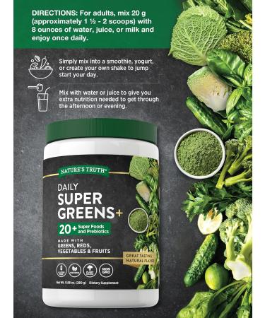Nature's Truth Super Greens Superfood Powder Supplement | Fruit & Vegetables Blend | Juice & Smoothie Mix | 9.88 oz | Vegan Non-GMO & Gluten Free - Buy Online on GoSupps.com