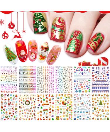 EBANKU 12 Sheets Christmas Nail Art Stickers 3D Self-Adhesive Nail Decals Santa Claus tree Decals Manicure Decoration for Women Girls Kids Fingernails Toenails Decor