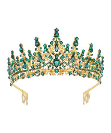 DZRYBNXF Queen Crystal Crown Green Tiaras And Crowns Gold Rhinestone Crown Tiara For Women Prom Quinceanera Masquerade (Green)
