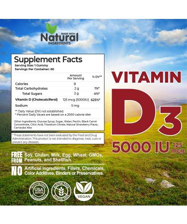 New Age Vitamin D3 5000 IU 125mcg Gummies - 2 Pack (240 Count) - Immune Health Support - Non-GMO, Gluten-Free, Dairy-Free - Buy Online on GoSupps.com