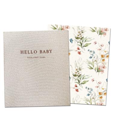 Peachly Baby Memory Book | Minimalist Baby First Year Keepsake for Milestones | Baby Books First Year Memory Book | Simple Baby Scrapbook for Girl Milestones | 60 Pages Beige Linen - Fleur
