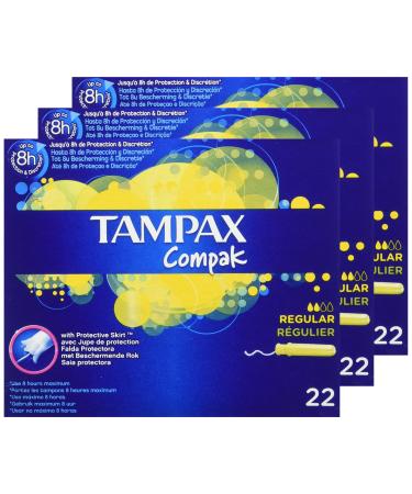 Tampax Compak Regular Tampons with Plastic Applicator Pack of 3 22 Count (Pack of 3)