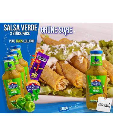 Salsa Verde Sharf Sseess - Pack of 3 Hot Sauce Set | Clement Jacques Mexican Tomato Chili Sauce & Takis Fuego Lollipop | International Shipping Available - Buy Online on GoSupps.com