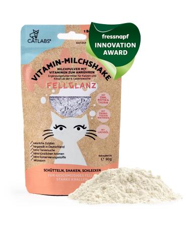 Catlabs 30 portions fur gloss |Vitamin milk shake for cats 90 g |Milk powder with vitamins & minerals |Cat milk supplementary feed |Cat milk powder for beautiful fur - Buy Online on GoSupps.com