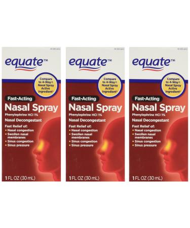 Equate 4-Way Nasal Spray 3-Pack Phenylephrine HCl - 1 fl oz each 1 Fl Oz (Pack of 3)
